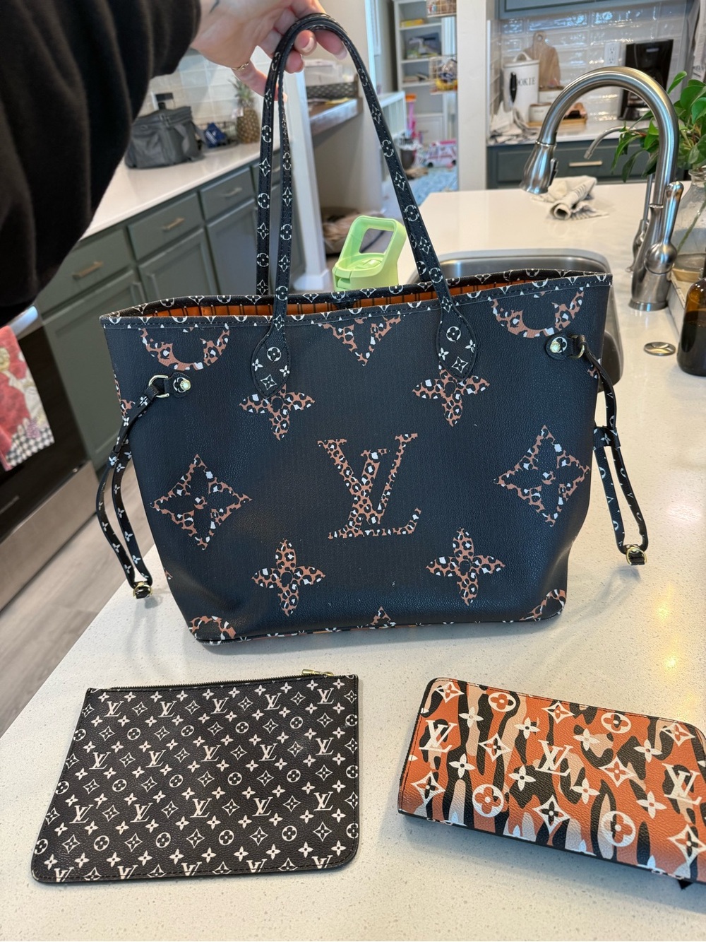 Louis Vuitton Black Tote with Leopard-Print Monogram Accents